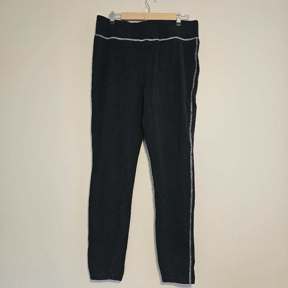 LOGO by Lori Goldstein Black Leggings with white stitch detail